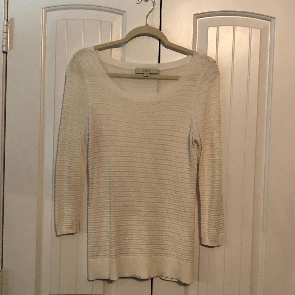 Cream striped Ann Taylor Loft sweater 3/4 sleeve